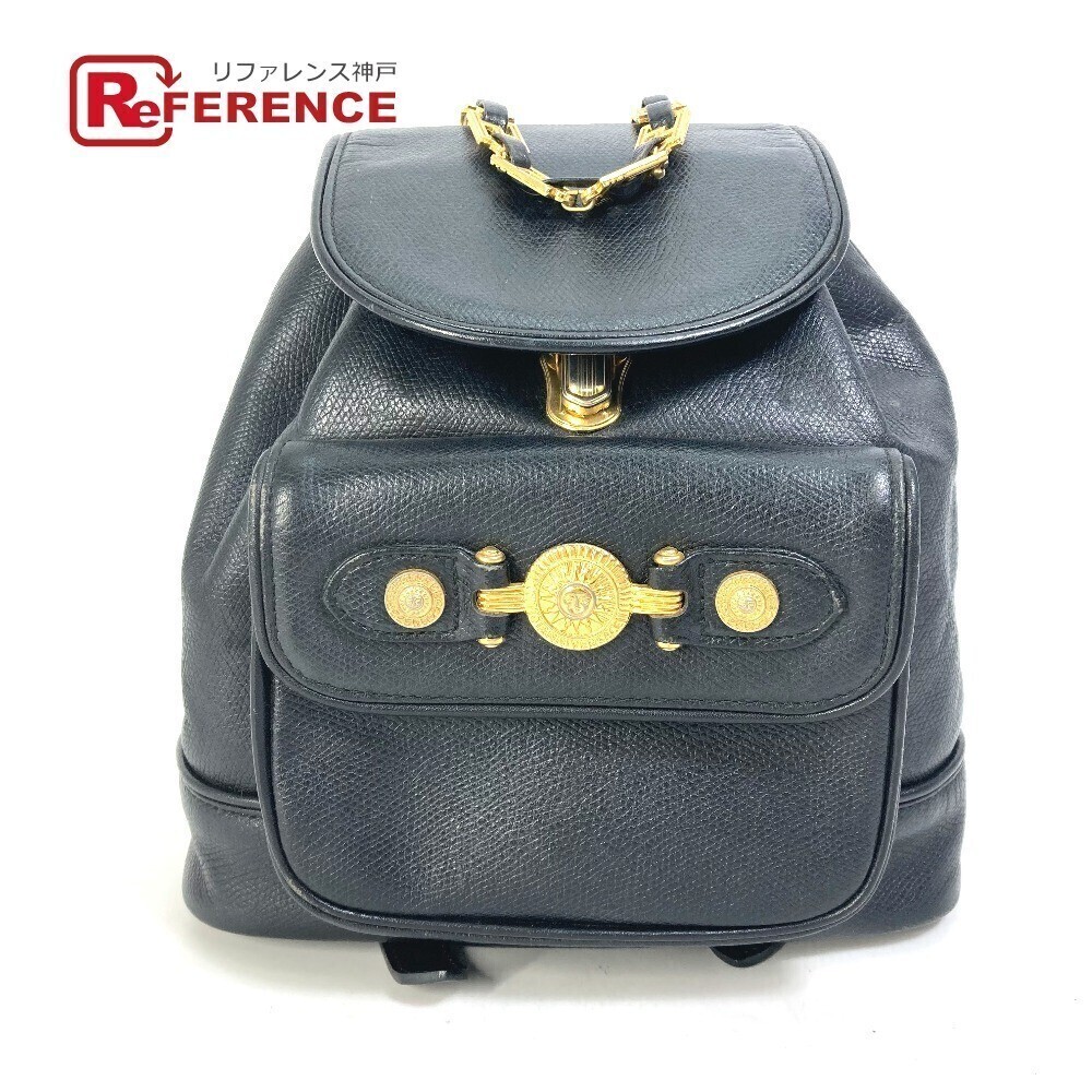 Versace Chain Sunburst Backpack Leather Black